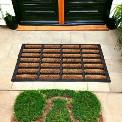 Image of VL Nimbus Doormat Tuff Scrape Outdoor Heavy Duty Natural Long Lasting Life 100% Coir Bristle Rubber Back Machine Washable Super Absorbent Non Slip Removes Grass Mud &amp; Dirt (1, 45 x 75 cm)