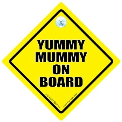 Image of Yummy Mummy on Board Sign, Car Bumper Sticker, baby board, Driving Automobile Vehicle Mummy, Yellow, Sign Style, Sticker Auto