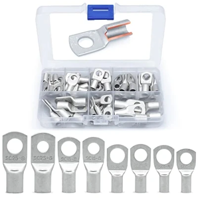 Image of Wirefy 60 PCS Tinned Copper Wire Lugs Kit Battery Crimp Cable Ends Ring Terminals 10 4 Gauge