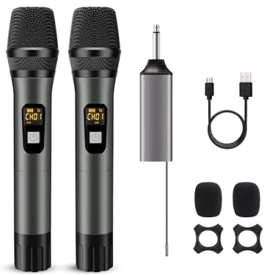 Image of voijump Wireless Microphones, Metal UHF Dual Handheld Dynamic Mic System,Microfonos Inalambricos with Rechargeable Receiver,160ft Range,for Karaoke, Speech, Wedding, Church, PA System,Singing Machine