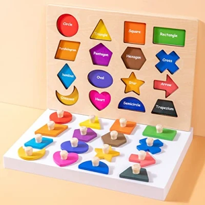 Image of Tanant Wooden Shape Sorter Montessori Toys, Shapes Stacking Magnetic Grasping Board Geometric Cognitive Puzzle for ChildrenS Early Childhood Education Educational Toys 3 4 5 6 year old
