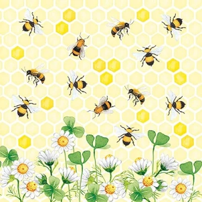 Image of Ambiente Paper Lunch Napkins, Bees Joy, Pack of 20