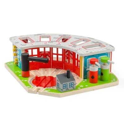 Image of Bigjigs Rail, Five Way Engine Shed, Wooden Toys, Train Accessories, Toys For 3 4 5 Year Olds