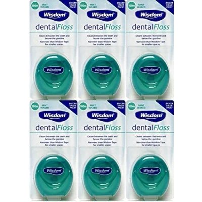 Image of Wisdom Dental Floss Mint Waxed 100m x 6 Packs by