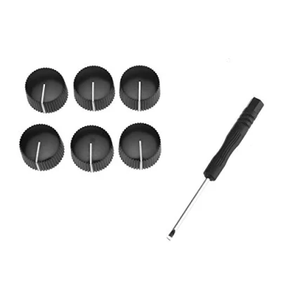 Image of Musiclily Pro Imperial 1/4&quot; Inch Plastic Vintage Barrel Guitar Amplifier Control Knobs with Set Screw for Fender Amp Style Solid Shaft CTS Pots, Black (Set of 6)