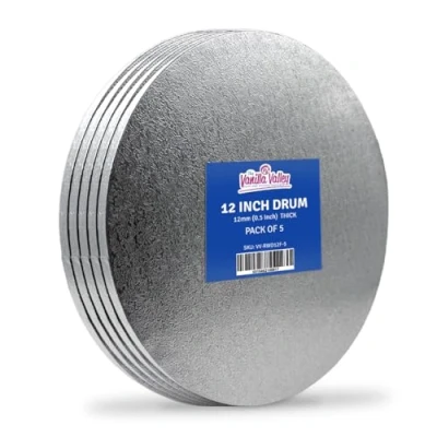Image of The Vanilla Valley Round Silver Cake Board 12 Inch Pack of 5 Drums
