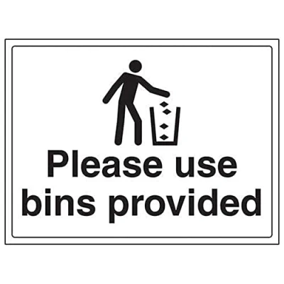 Image of V Safety Please Use Bins Provided Sign 400mm x 300mm 1mm Rigid Plastic