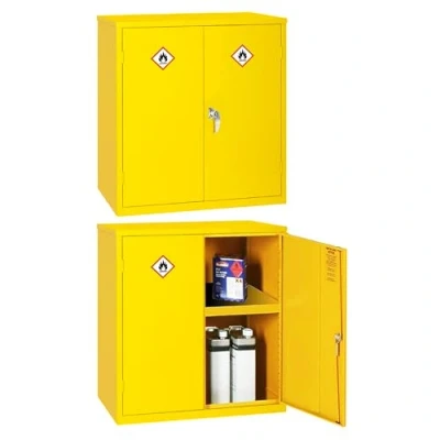 Image of Dangerous Substance COSHH Cabinet Chemical Storage Flammable Metal Cupboard 1 Shelf Hi Vis Yellow 1000mm High x 915mm Wide 457mm Deep (30 Litre)