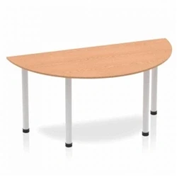 Image of Impulse 1600mm Semi Circle Table Oak Top Silver Post Leg