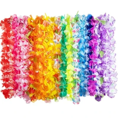 Image of JOYIN 60pcs Tropical Hawaiian Lei Luau Flower Necklaces Garlands for Beach Wedding Party Decorations