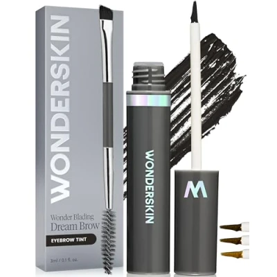 Image of Wonderskin Dream Brow Eyebrow Gel, Waterproof Eye Transfer Proof Filler, Black Tinted One Step Mascara (Black)