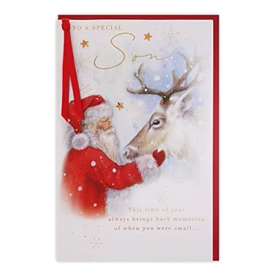Image of Clintons: Santa &amp; Reindeer Son Christmas Card, Card for Son, Xmas Luxury Multi Colour, 155 x 235, 1169188