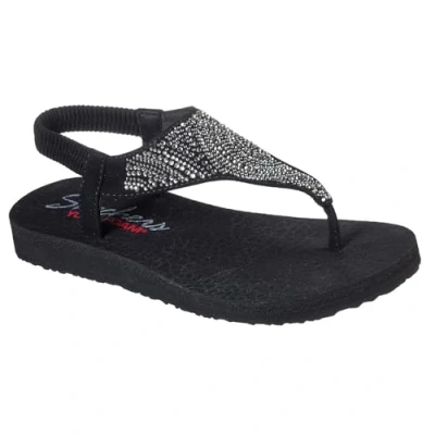 Image of Skechers Womens Meditation New Moon Flip Flops, Black Mitobuck Smoke Rhinestone, 4 UK