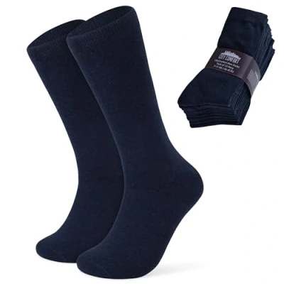 Image of CityComfort Calf Socks for Men and Teenagers Pack of 12 Soft Breathable Stretchy Work Sports Casual One Size 7 11 Gifts (Navy)