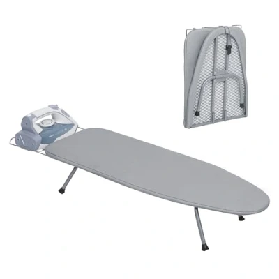 Image of LOFTEY Table Top Ironing Board with Iron Rest, Folding 8mm 100% Cotton Pad, Travel Anti slip Feet, Perfect for Small Spaces, 80 x 30 cm, Silver