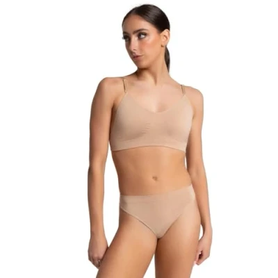 Image of Capezio Women&#039;s Seamless Clear Back Bra, Nude, Large
