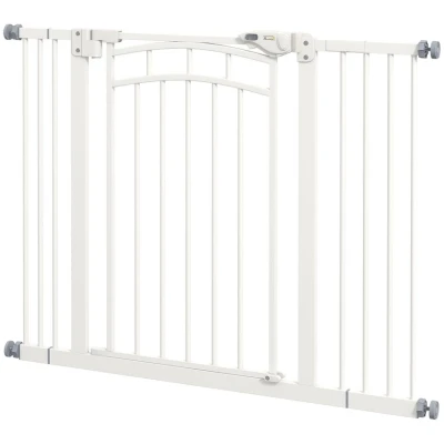 Image of PawHut Dog Stair Gate, Pressure Fit Safety Gate with Automatic Closing System, Double Locking, for Stairs, Doors, Hallways, House, 74 100cm Width, White
