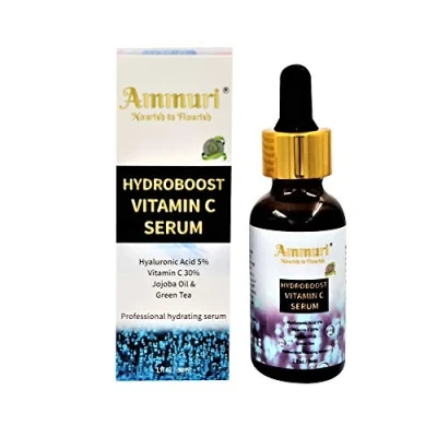 Image of Hydroboost ORGANIC Vitamin C Serum with Hyaluronic Acid High Dosed 30% + Herbal Infusion, E &amp; Aloe Vera 100% Vegan, for Anti Ageing Face Skin Care