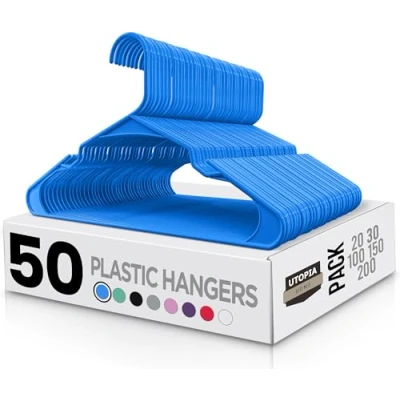 Image of Utopia Home 50 Pack Plastic Hangers Space Saving, Durable Hanger with Shoulder Grooves, Blue