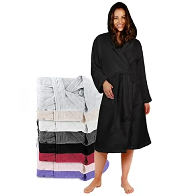 Image of Twinzen Bathrobes for Women XL, Black Bath Robe Women, No Trace of Chemical Products Robes with Hood, 2 Pockets, Belt Soft and Absorbent&#039;