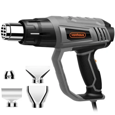Image of VonHaus Heat Gun 2000W 350℃ &amp; 550℃ Paint Stripper, Hot Air w/ 2 Temperature Settings, Overload Protection, 1.5s Fast Heating, 5 Nozzles for Stripping, Shrinking PVC, Crafts