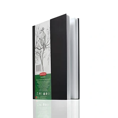 Image of Derwent Academy Hardcover Sketchbook A4, 128 Sheets/64 Pages Of 135gsm Paper, Smooth Surface, Perforated Edges, For Aspiring Artists, Ideal Drawing, Sketching, Colouring, Premium Quality, 2306010