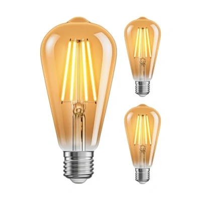 Image of ledscom.de 3 Pieces E27 LED Bulb, ST64, Extra Warm White (2500 K), 7.2 W, 814lm, Step dimmer, Gold Coloured