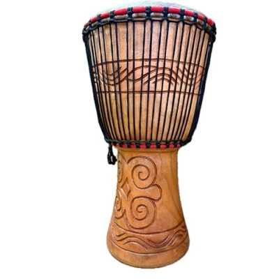 Image of AMI 12 Inch Authentic Ghanaian Djembe Drum With Beautiful Hand Carvings Comes Three Free Instruments Worth £35