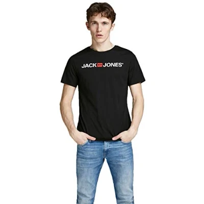 Image of JACK &amp; JONES Mens Corp Logo Crew Neck T Shirt Black Medium