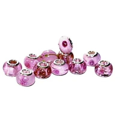 Image of x 50 Pink Murano Glass Charms for Pandora Bracelets &amp; Jewellery Making Boxed, Gift Ready