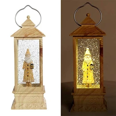 Image of Jingles BO Christmas Glitter Water Spinner Light Up Decoration Wood Lantern Santa