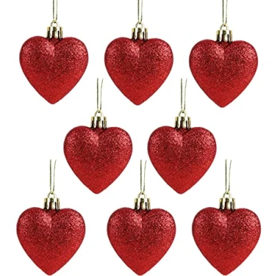 Image of Christmas Concepts® Pack of 8 60mm (2.4&quot;) Heart Shaped Tree Baubles Glitter Decorated (Red)
