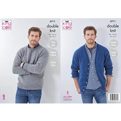 Image of King Cole 5711 Knitting Pattern Mens Cardigan and Sweater in Big Value Tweed DK, Multicolor