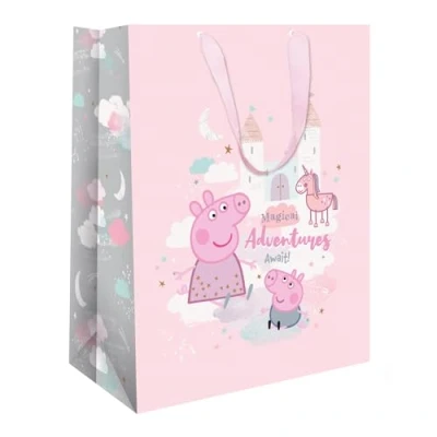 Image of Peppa Pig Pink Girls Gift Bag Ideal for Celebrations and Birthdays Fans of all Ages, Size 33 x 26 13.5 cm,