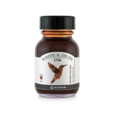 Image of Octopus Write and Draw Ink 480 Brown Colibri Waterproof for Writing Drawing Calligraphy Ink, Non fading Fountain Pens, Brown, 50 ml