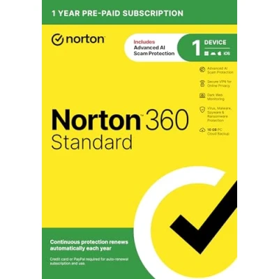 Image of Norton 360 Standard, 2023 Ready, Antivirus software for 1 Device with Auto Renewal Includes VPN, PC Cloud Backup &amp; Dark Web Monitoring [Key Card]