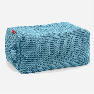 Image of Lounge Pug Pom Bean Bag Footstool Small AEGEAN BLUE (Size 20cm H x 35cm D 45cm Wide)