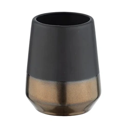 Image of WENKO Brandol Toothbrush Holder for and Toothpaste Ceramic Diameter 8 x 10 cm Black/Copper