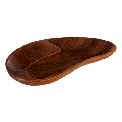 Image of Premier Housewares 2 Section Serving Dish Monkeypod Wooden Tray Table Carved Trays Platters 3 X 32 20 Cm