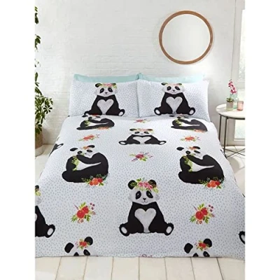 Image of Rapport Home Panda Fun Polycotton Double Bedding Duvet Cover Set (200 x 200 cm)
