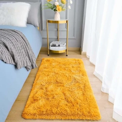 Image of Aspire Homeware Rugs Living Room Area for Bedroom Anti Slip Modern Super Soft Thick Pile Fluffy Shaggy Rug Non Shedding, Ochre, 60cm x 110 cm