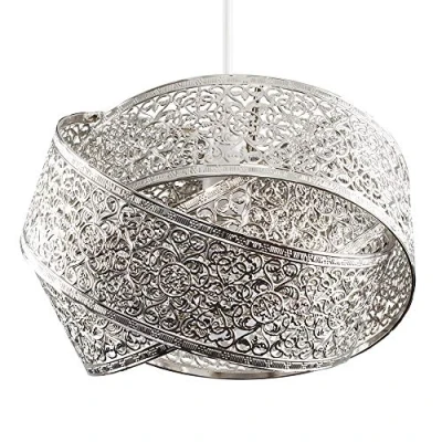 Image of MiniSun Modern Brushed Chrome Artistic Detailed Intertwined Rings Design Ceiling Pendant Light Shade Complete with a 10w LED GLS Bulb [3000K Warm White]