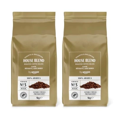 Image of by Amazon House Blend Coffee Beans, Medium Roast, 2kg (2 Packs of 1kg), Rainforest Alliance Certified