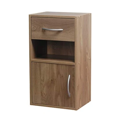 Image of URBNLIVING 1 Door Drawer Wooden Bedroom Bedside Cabinet Shelf Nightstand Side Table Unit (Oak)