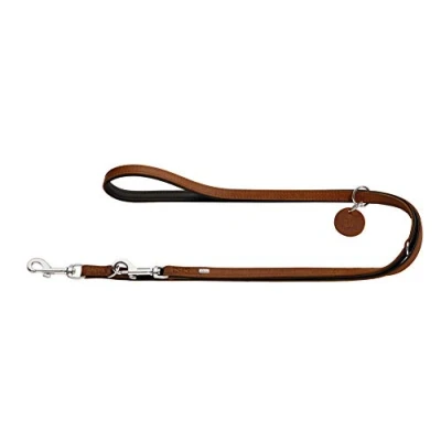 Image of HUNTER Training leash Comfort, 20/200 Soft genuine cow leather, cognac/black