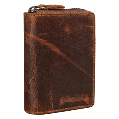 Image of STILORD &#039;Kelsie&#039; 3 in 1 Leather Key Pouch Mini Wallet and Card Case Vintage with Pocket Money Genuine Leather, Colour:Kara Cognac