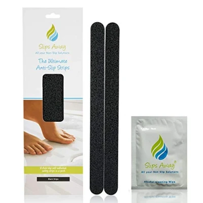 Image of Anti Slip Bath Shower Tray Strips Modern stylish alternative to a Rubber Suction Mat Strong textured stick on Skid safety treads the family (8x BLACK) SLIPS AWAY®