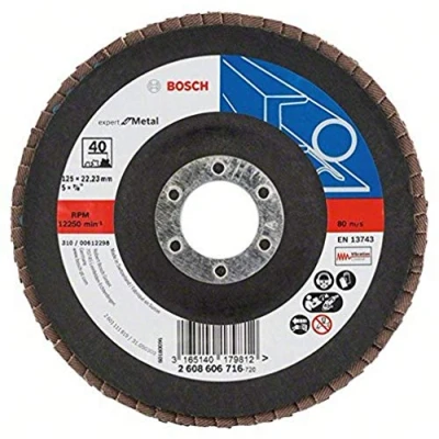 Image of Bosch Flap Disc X551 &#039;Expert for Metal&#039; (Metal, Angled, Ø 125 mm, Grit 40, Accessories Angle Grinder)