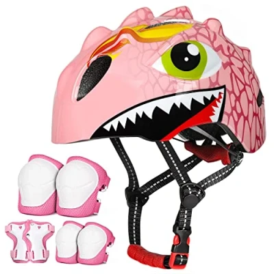 Image of VICTGOAL Kids Bike Helmet with Cute 3D Cartoon Design for Cycling Roller Skating Scooting Lightweight Sports Safety Ages 3 8 Boys Girls Size Adjustable (Pink Set, S: 50 54cm)