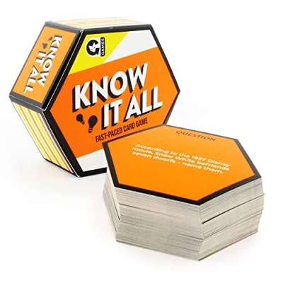Image of Ginger Fox Know It All Travel Sized Family Card Game Fast Paced Trivia Quiz for Ages 8+ Great Way To Entertain The Kids This Summer Holiday Give As Many Correct Answers You Can Win Points